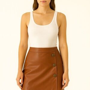 White Tank Top and Brown Skirt